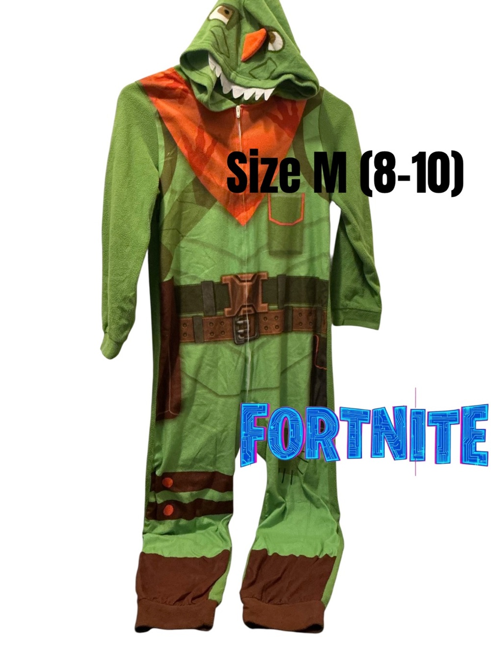 Kids Green Monster Hoodie Onesie Costume - Size M (8-10)